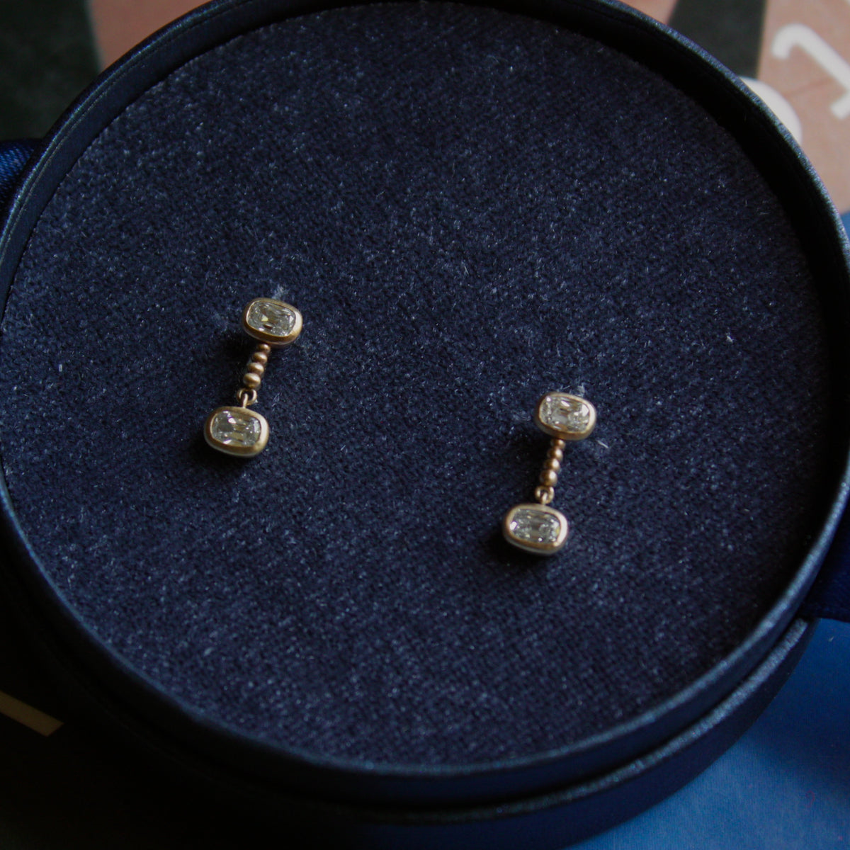 Old European Cushion Cut Dangle Earrings